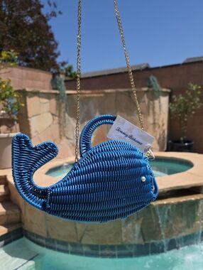 Tommy Bahama Navy Blue Woven Whale Crossbody Bag